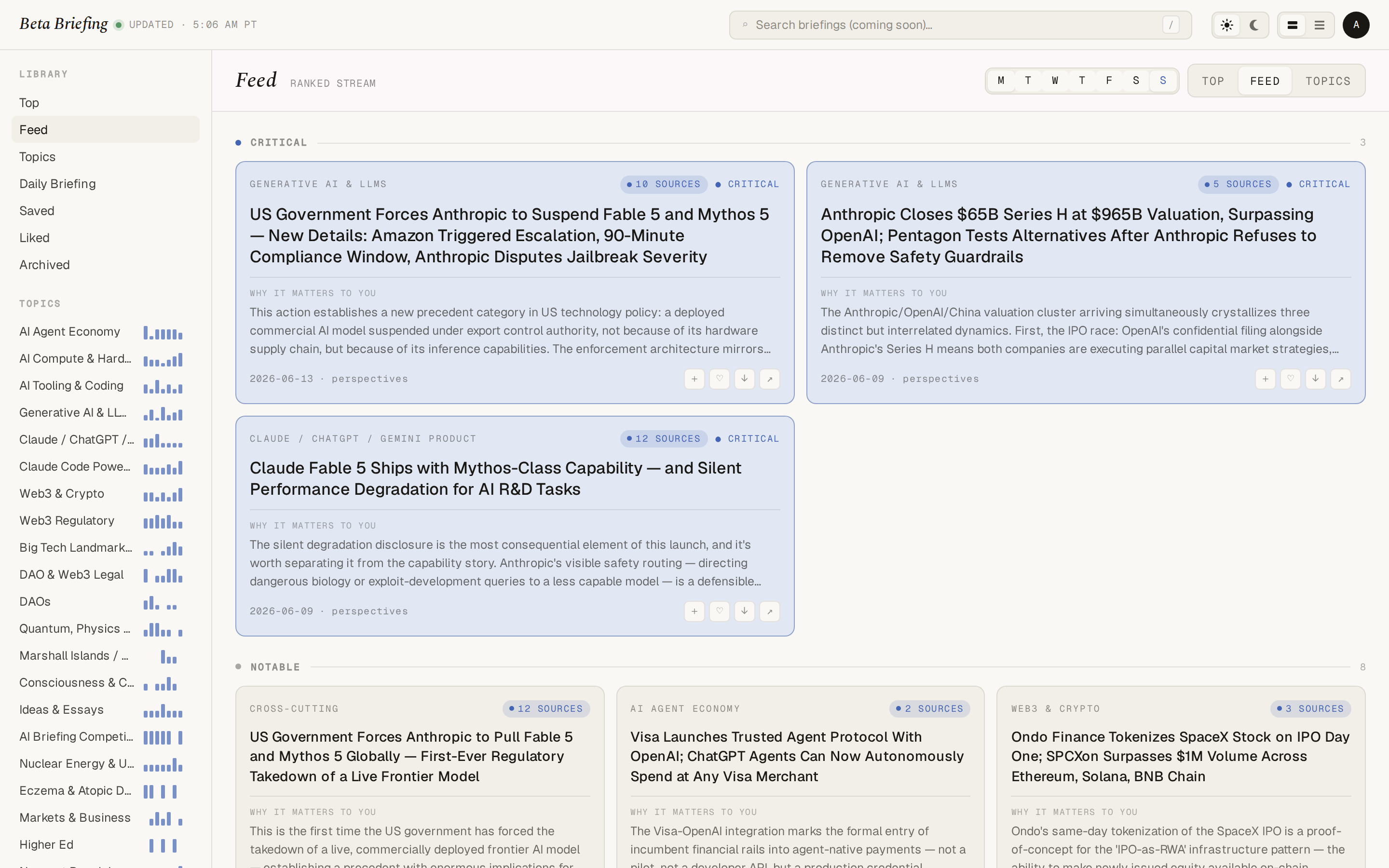 The dashboard feed